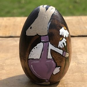 Hand-Painted Rabbit Wood Egg